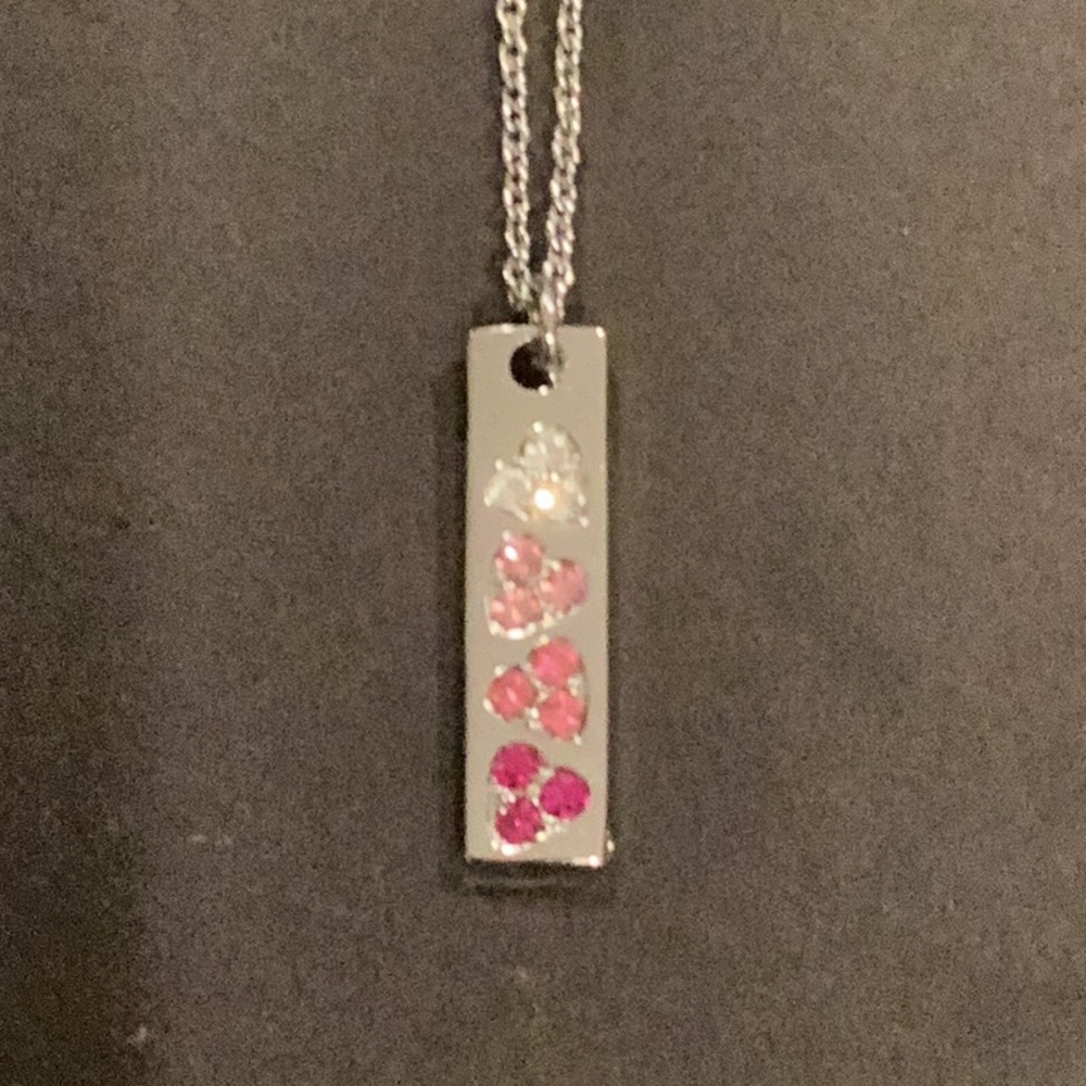 Lia Sophia Heart Pink Ombré Silver Toned Necklace Adjustable Length - Picture 3 of 4